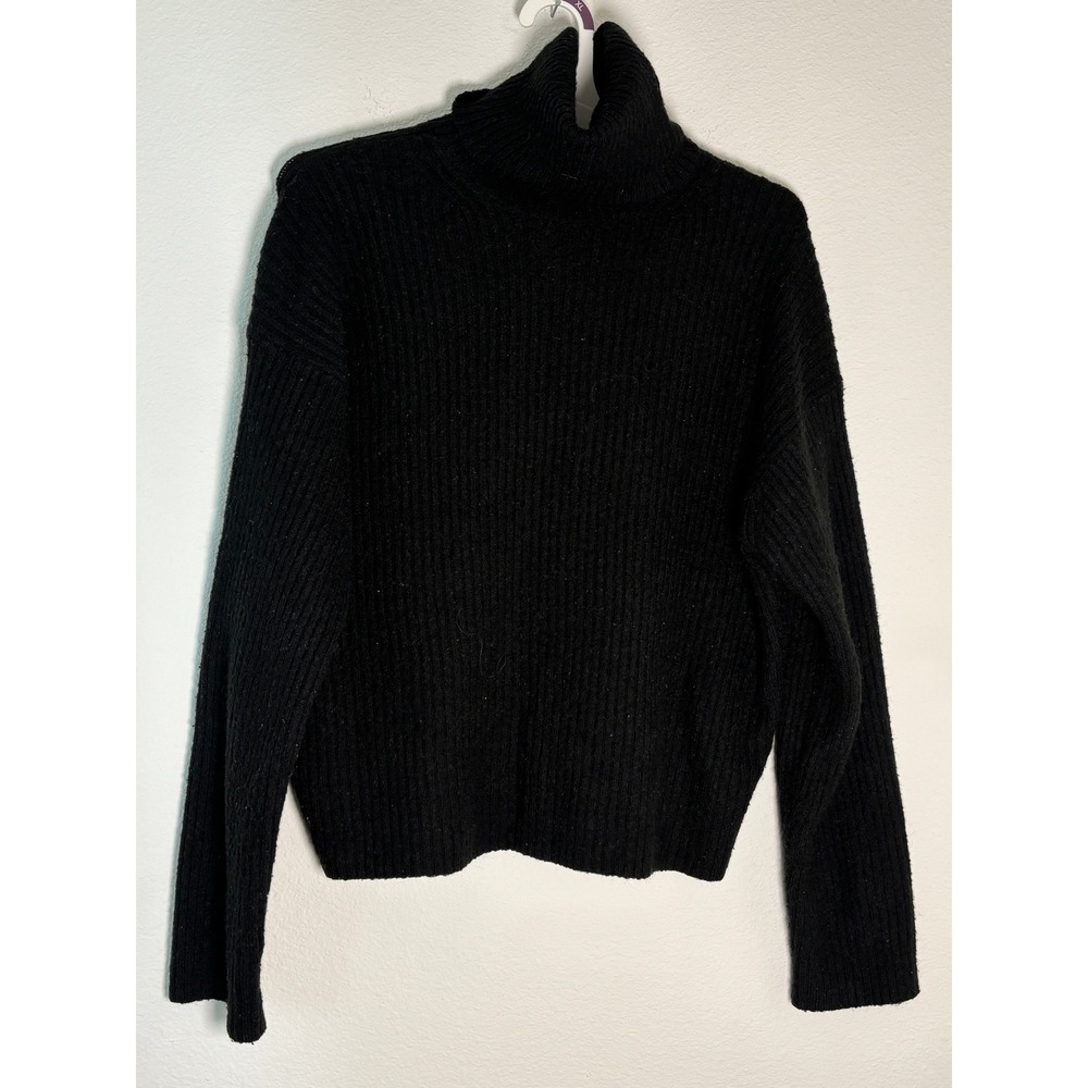 Black Ribbed Turtleneck Sweater Long Sleeve Knit Pullover Relaxed Fit